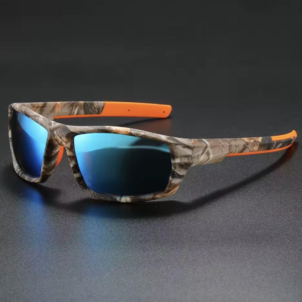 Men’s Camoflauge Blue Lens Orange Tips Polarized Sports Fishing Sunglasses
